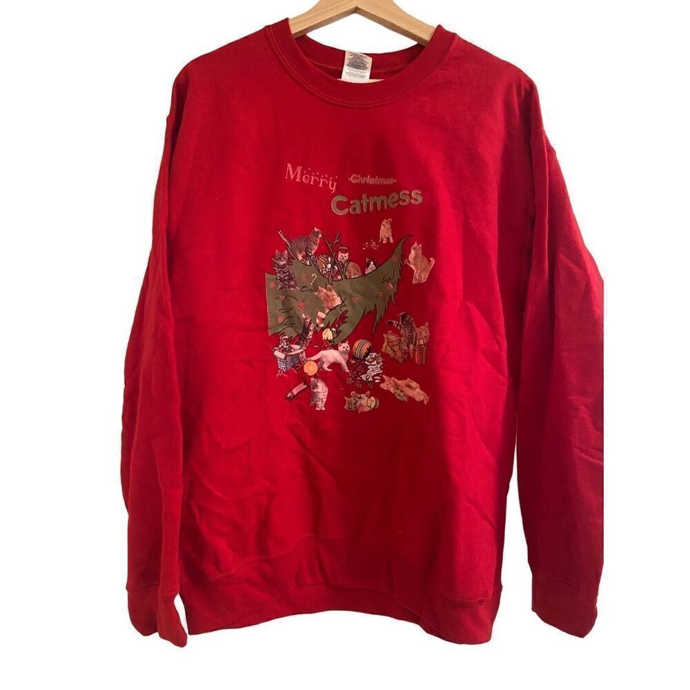 Merry Catmess Christmas Crewneck Pullover Sweatshirt Men’s Size Medium